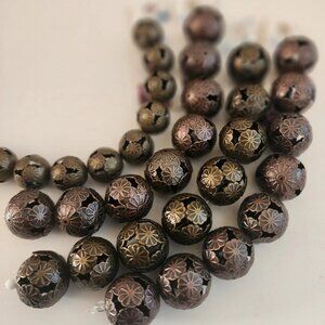 Antique Copper and Gold Metal Floral Cut Bead Strands, Jewelry Making, Destash